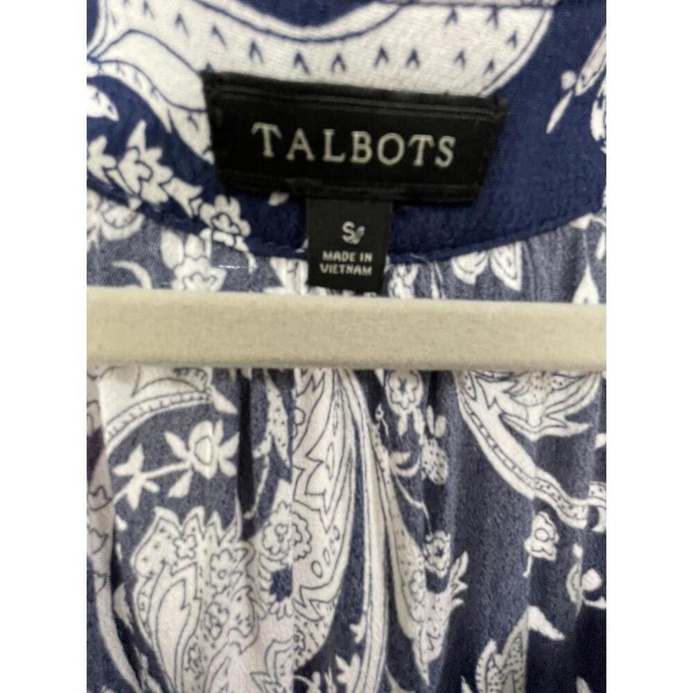 Talbots Flounce Hem Midi Dress Navy Blue White Paisley Small - Picture 3 of 3